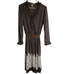 Vintage Sears Floral Dress Brown And White Size Large See Measurments